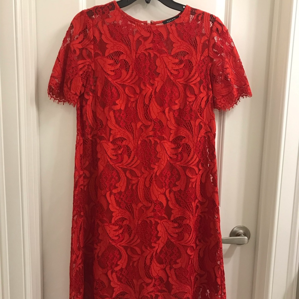 Stunning red lace dress.